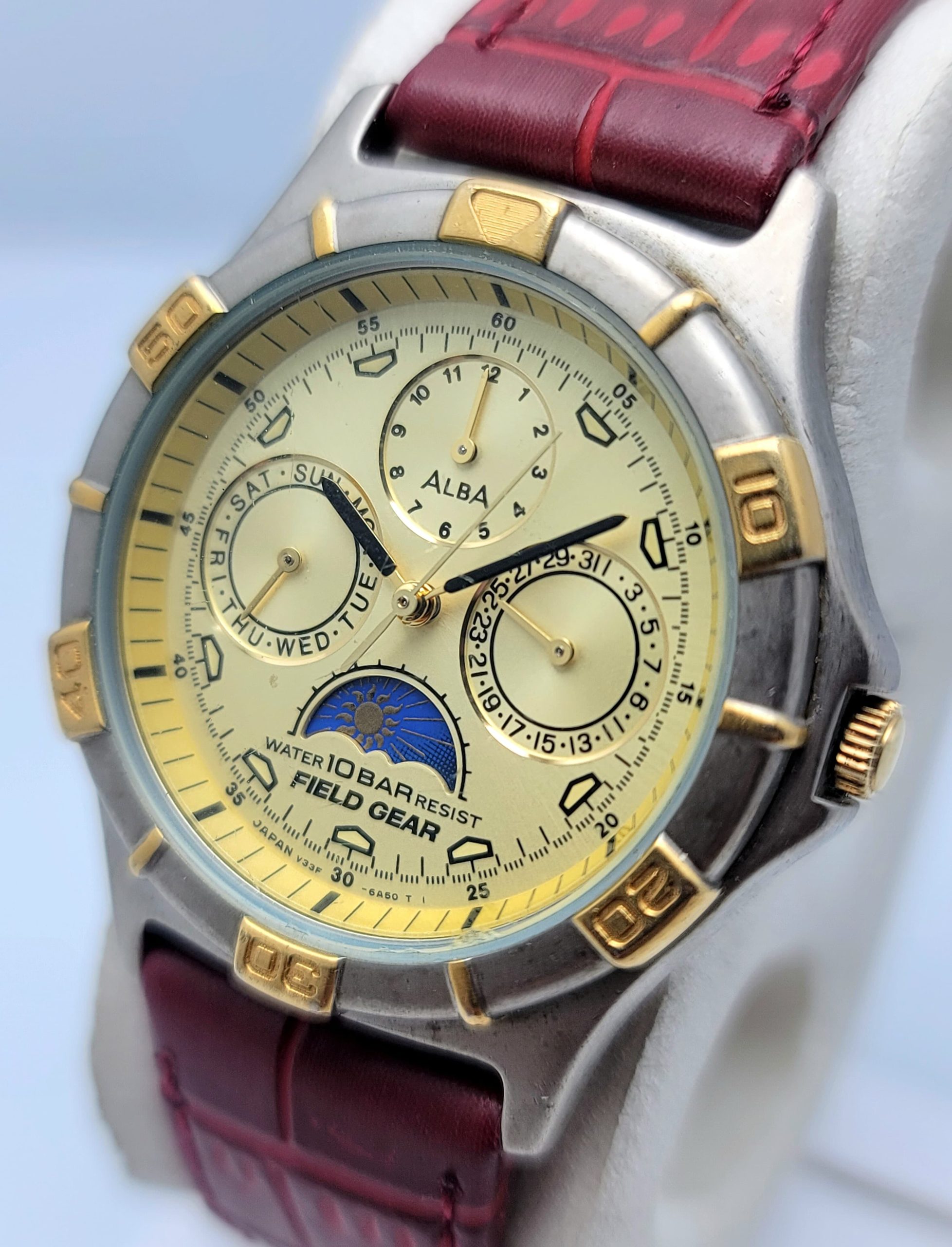 Seiko Alba Field Gear V33F-6A80 Moon Phase Quartz Vintage Men's Watch