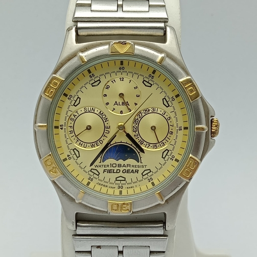 Seiko Alba Field Gear V33F-6A80 Moon Phase Quartz Vintage Men’s Watch