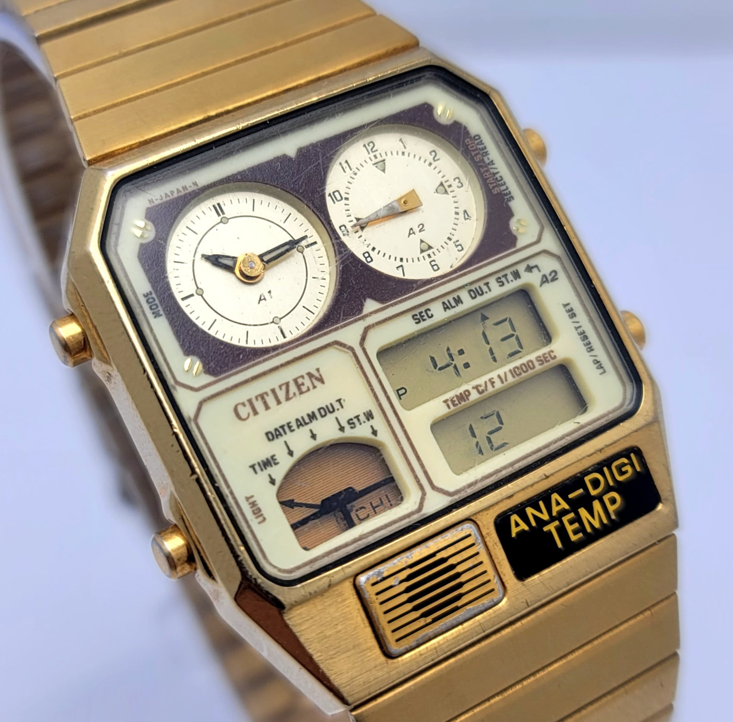 Citizen Ana-Digi Temp 8988-001971 Quartz Alarm Chronograph Vintage Men's Watch