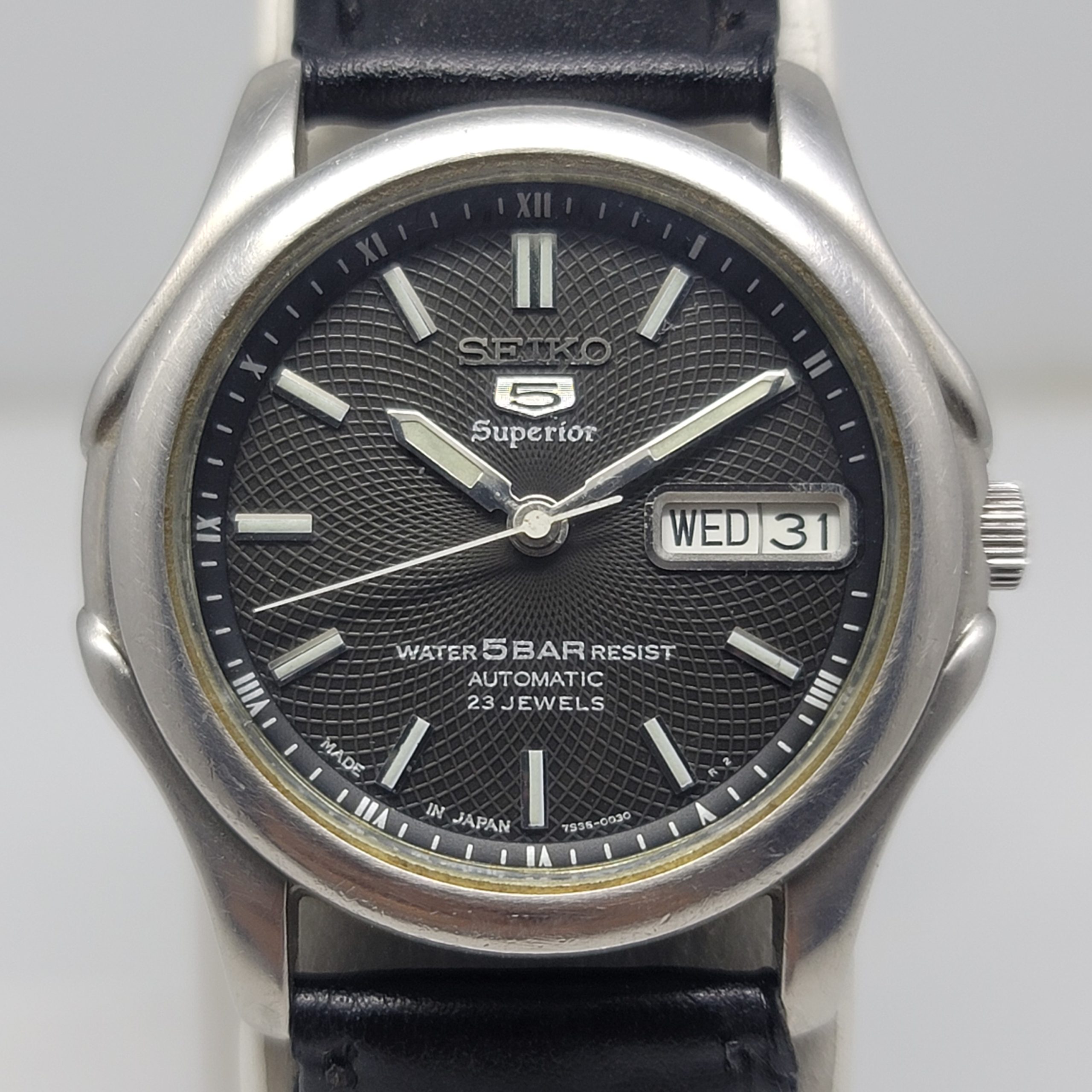 Seiko 5 Superior 7S36-0030 Black Dial Day/Date Automatic Vintage Men's Watch