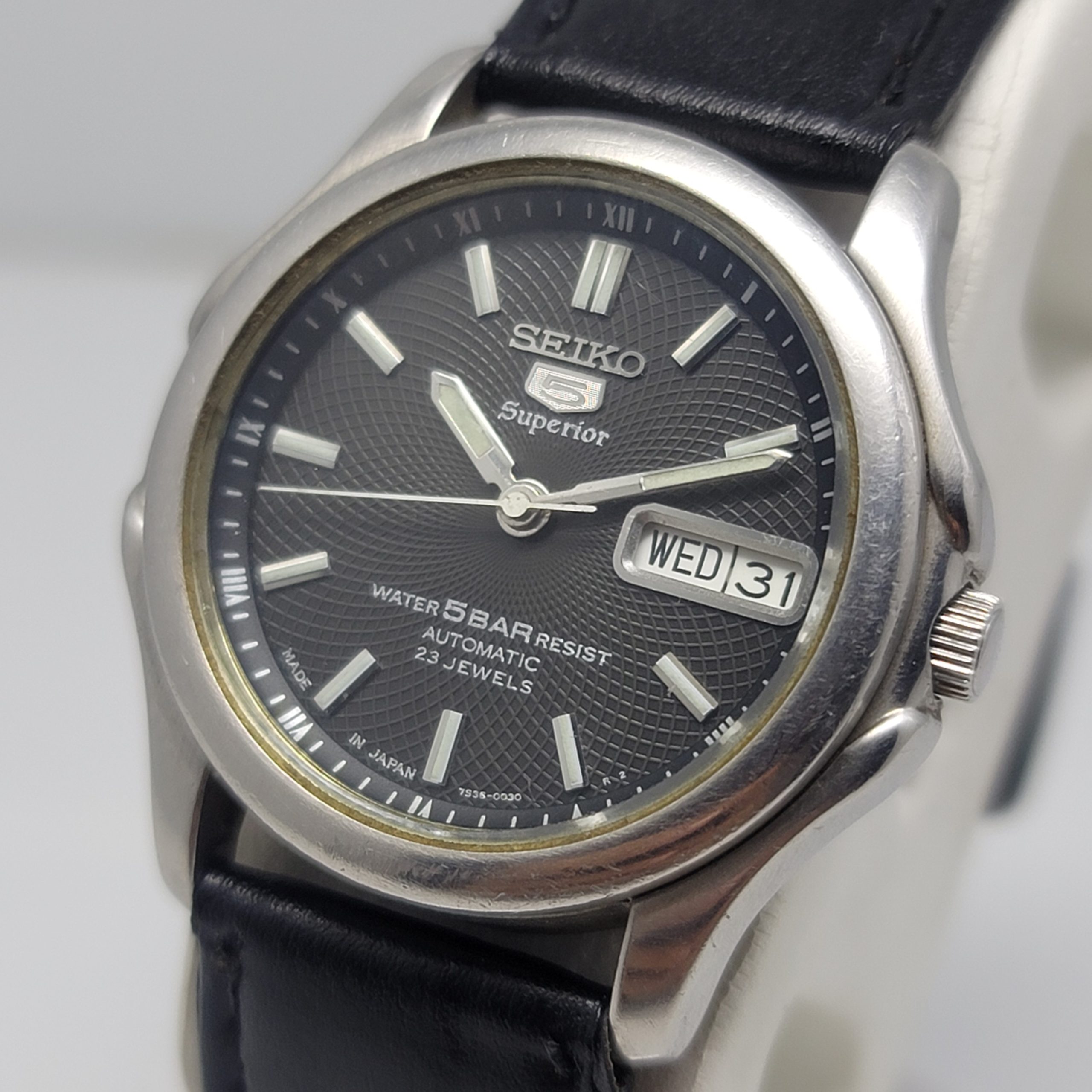 Seiko 5 Superior 7S36-0030 Black Dial Day/Date Automatic Vintage Men's Watch