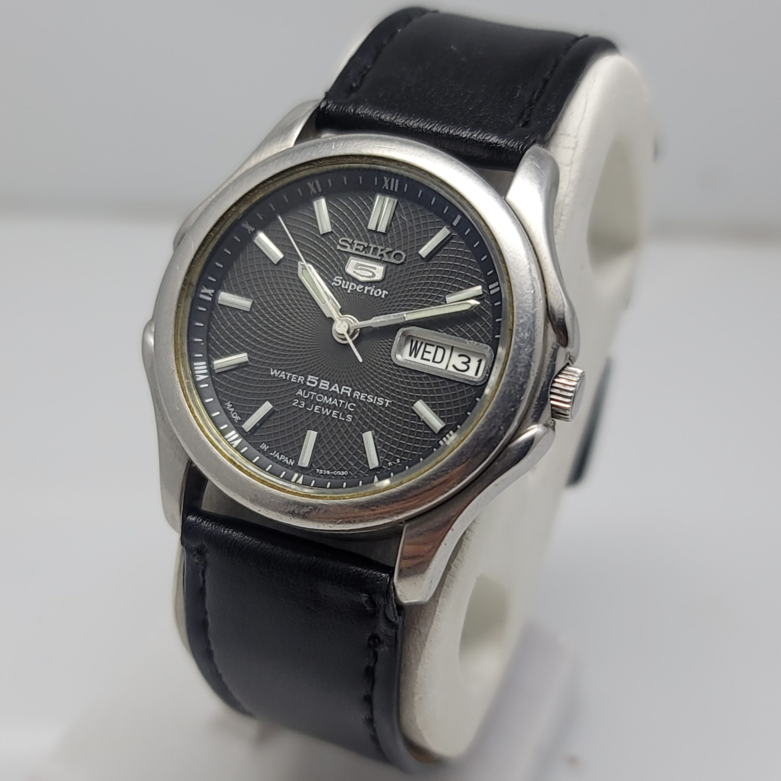 Seiko 5 Superior 7S36-0030 Black Dial Day/Date Automatic Vintage Men's Watch