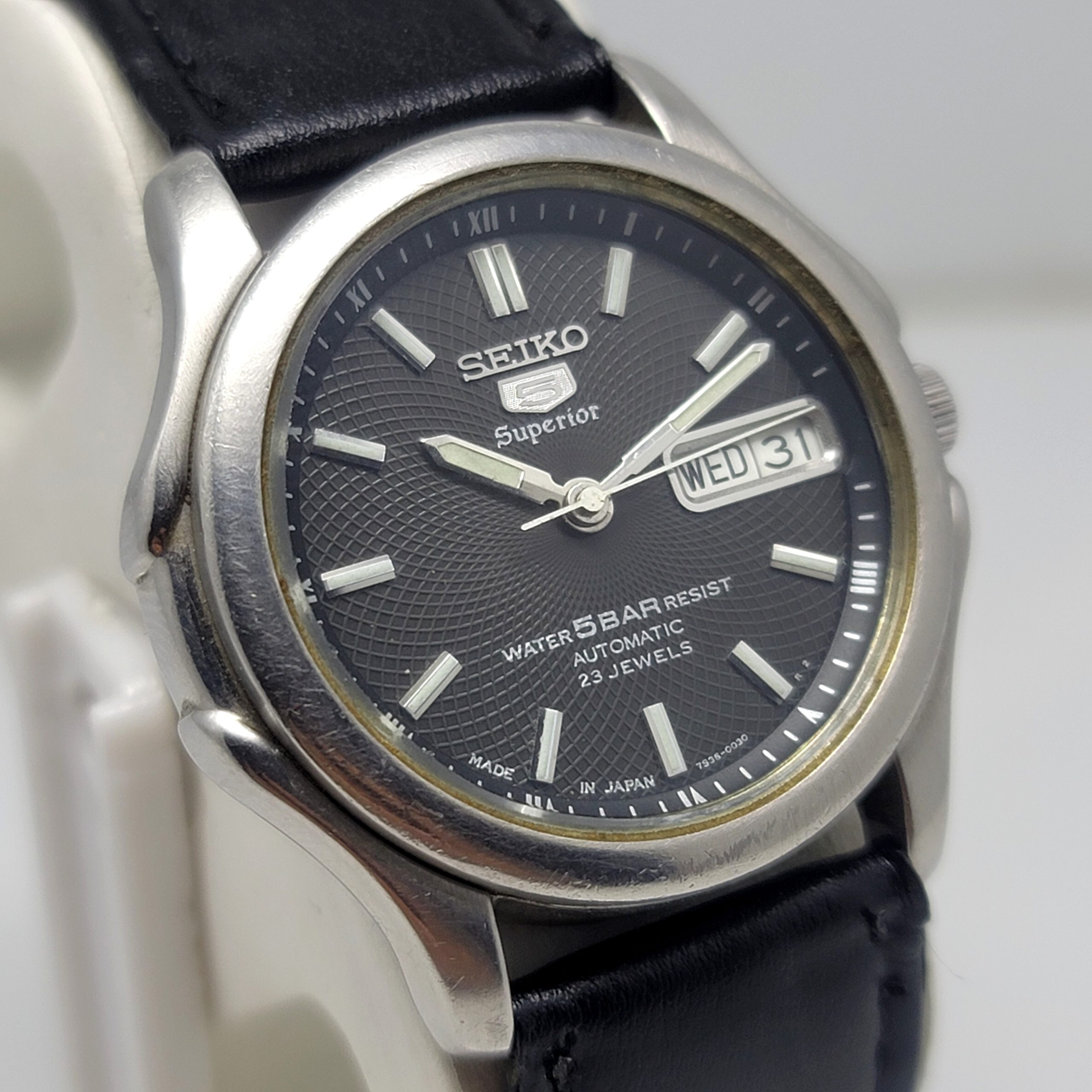 Seiko 5 Superior 7S36-0030 Black Dial Day/Date Automatic Vintage Men's Watch