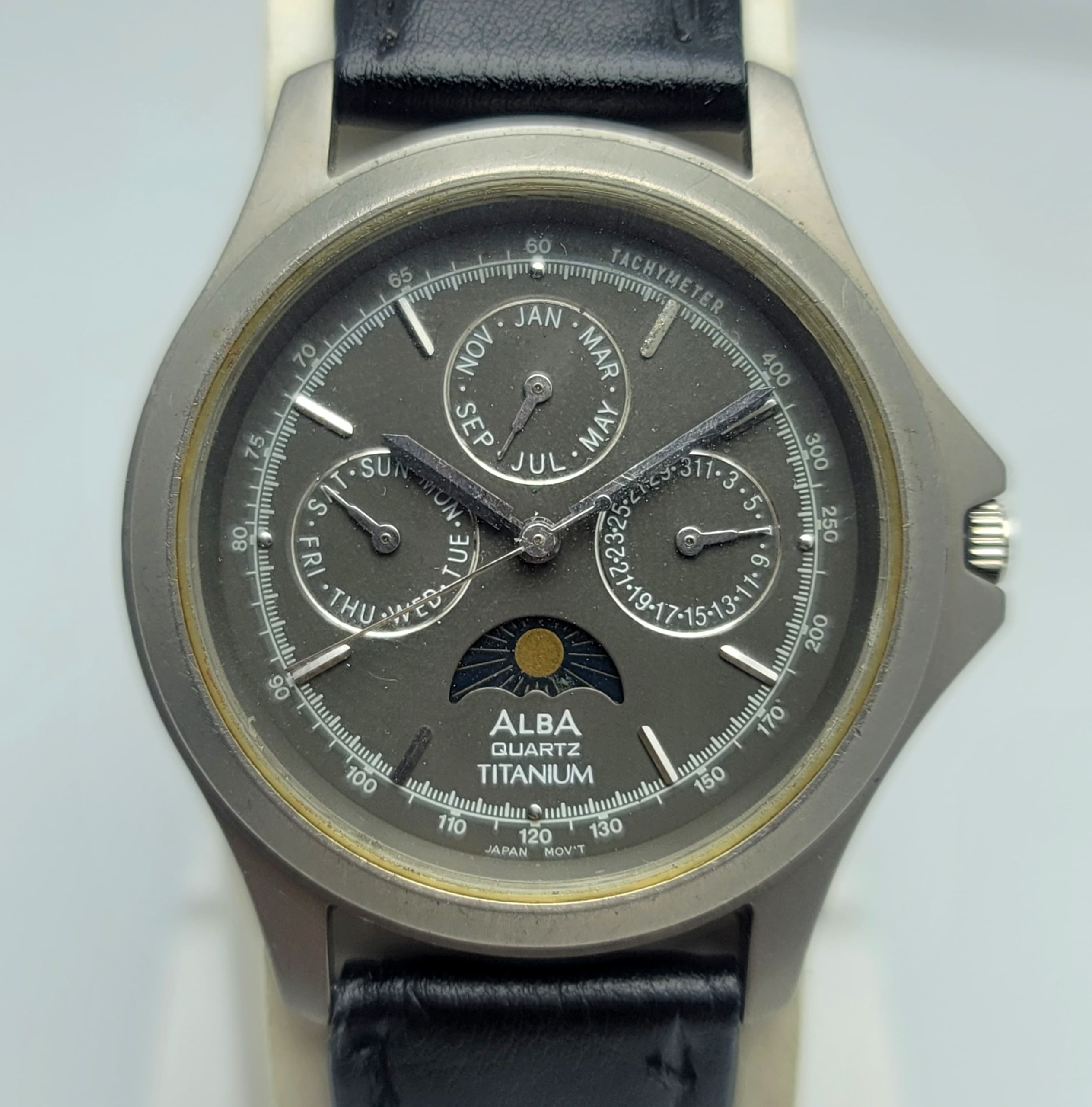 Seiko Alba Moon Phase V337-X008 Quartz Titanium Vintage Men's Watch