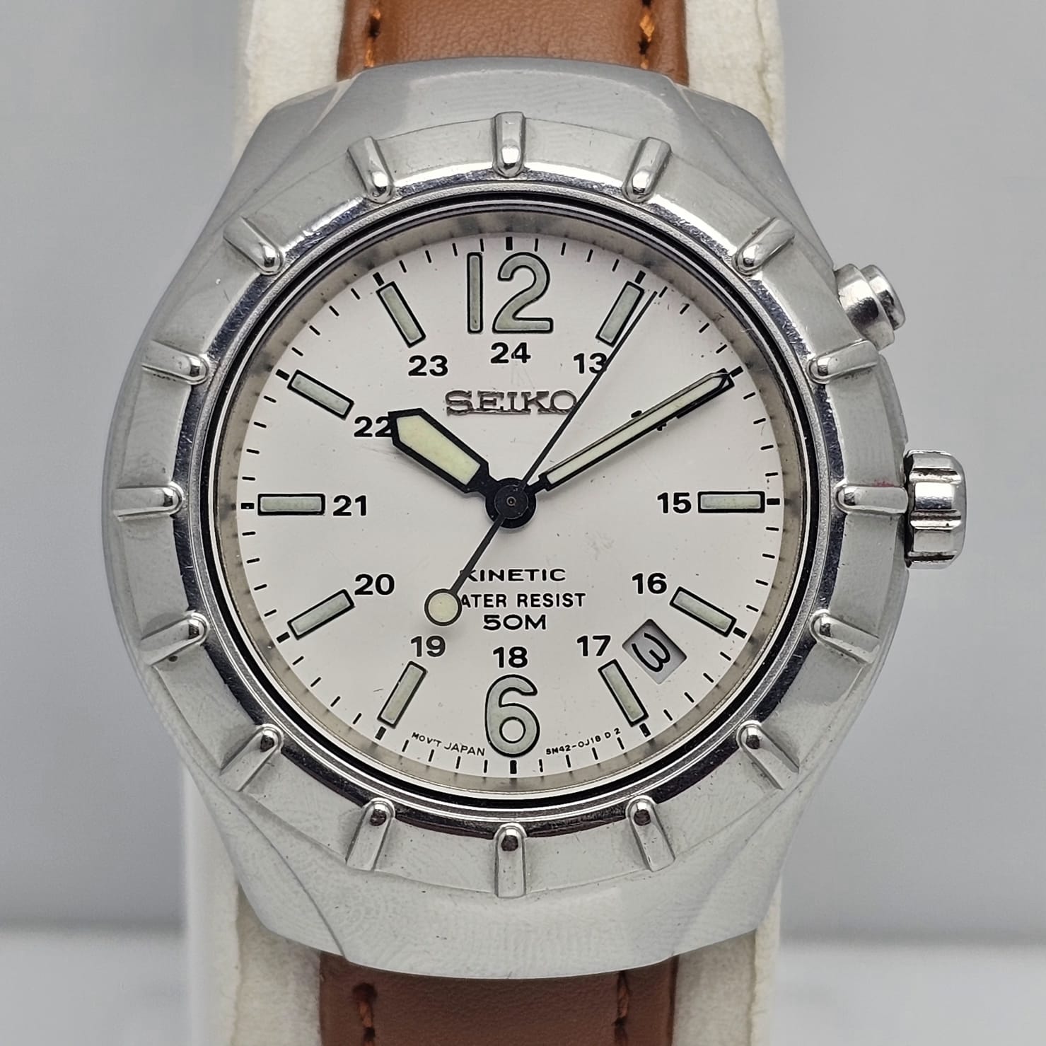 SEIKO KINETIC 5M42-0F10 RAILWAY TIME VINTAGE MEN'S WATCH