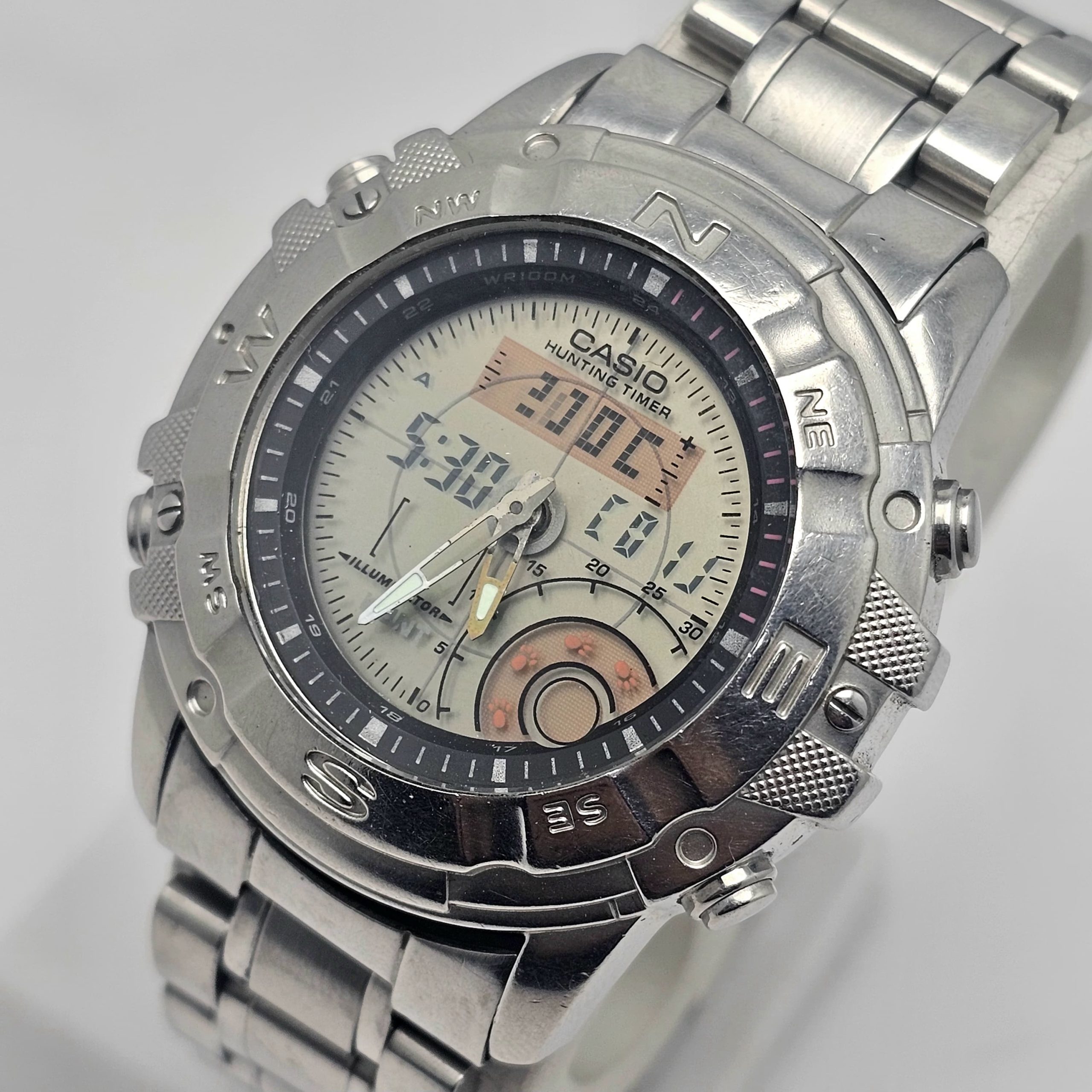 Casio Hunting Timer AMW-704 Ana/Digi Chronograph Vintage Men's Watch
