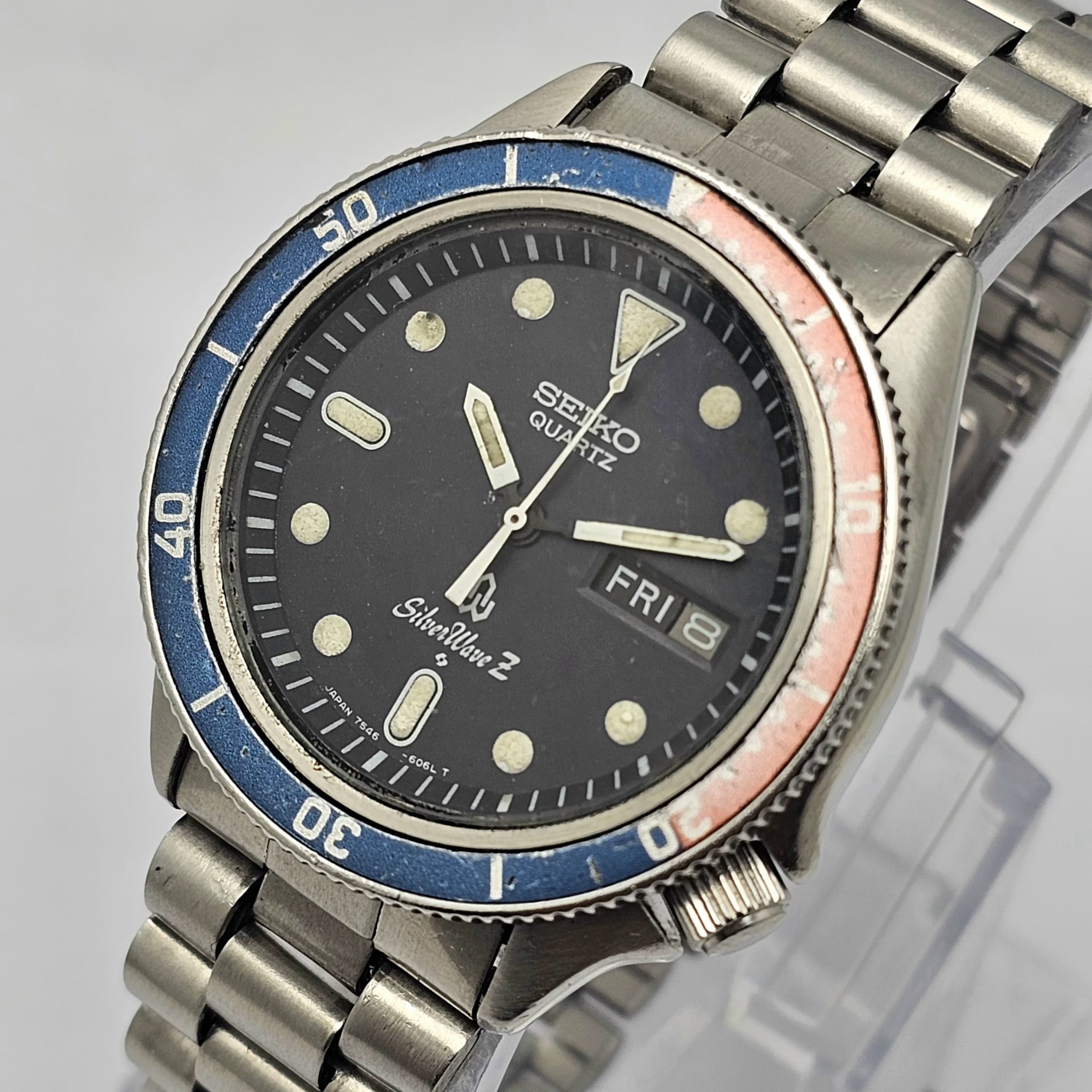 Seiko Silver Wave Z 7546-606A Pepsi Bezel Day/Date Quartz Vintage Men's Watch - Image 2