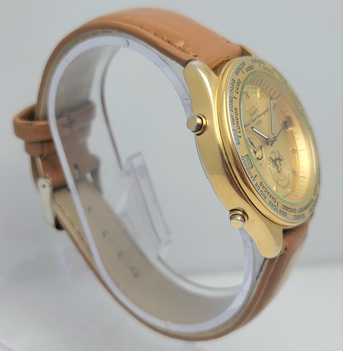 Seiko World Timer Chronograph SQ100 Quartz 6M15-8000 Vintage Men’s Watch