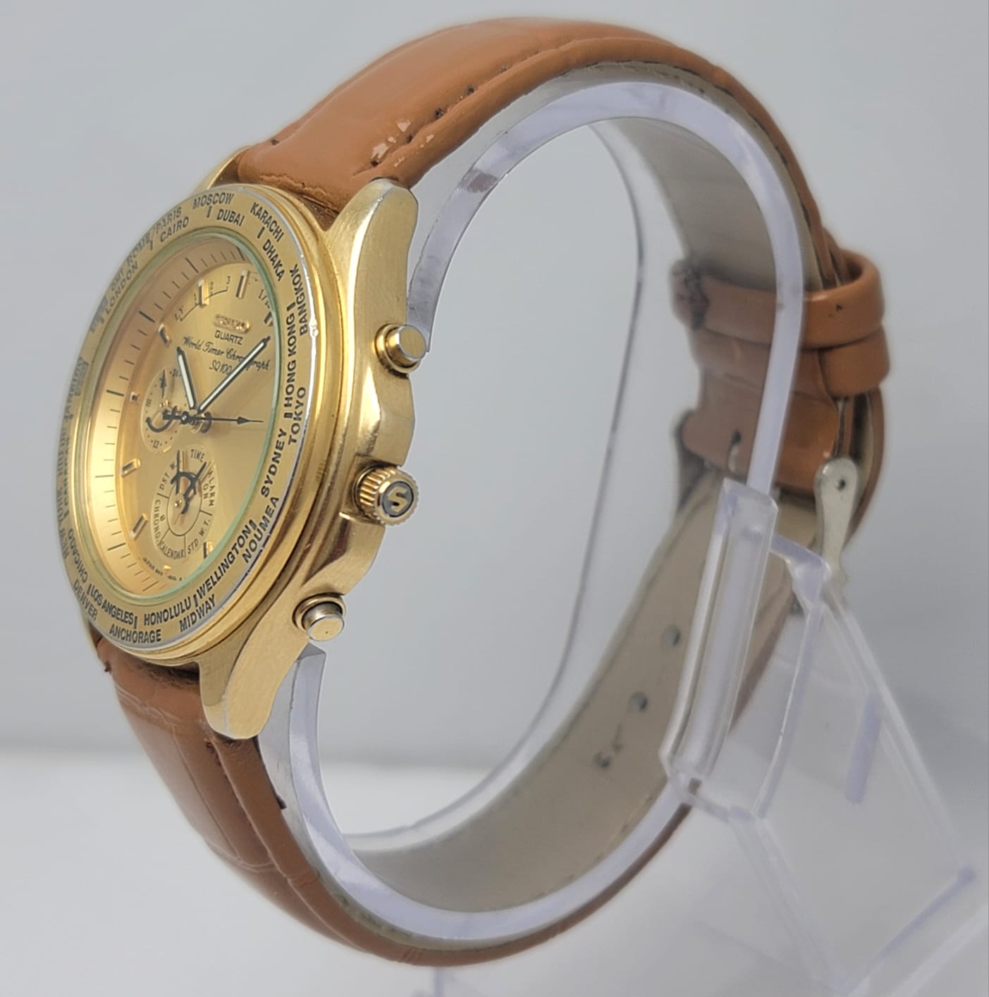 Seiko World Timer Chronograph SQ100 Quartz 6M15-8000 Vintage Men’s Watch