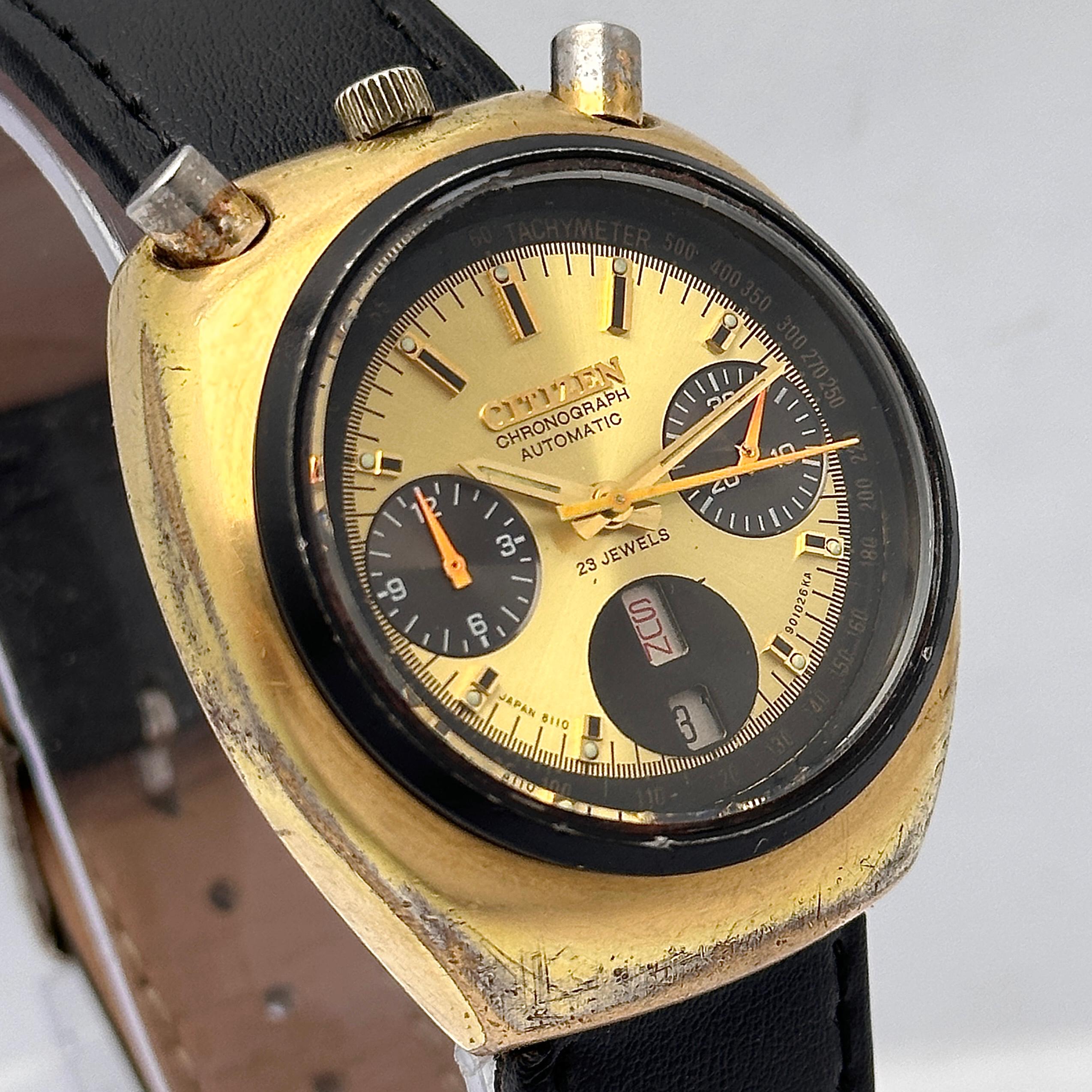 Citizen Bullhead 67-9020 Chronograph 8110A Automatic Vintage Men's Watch