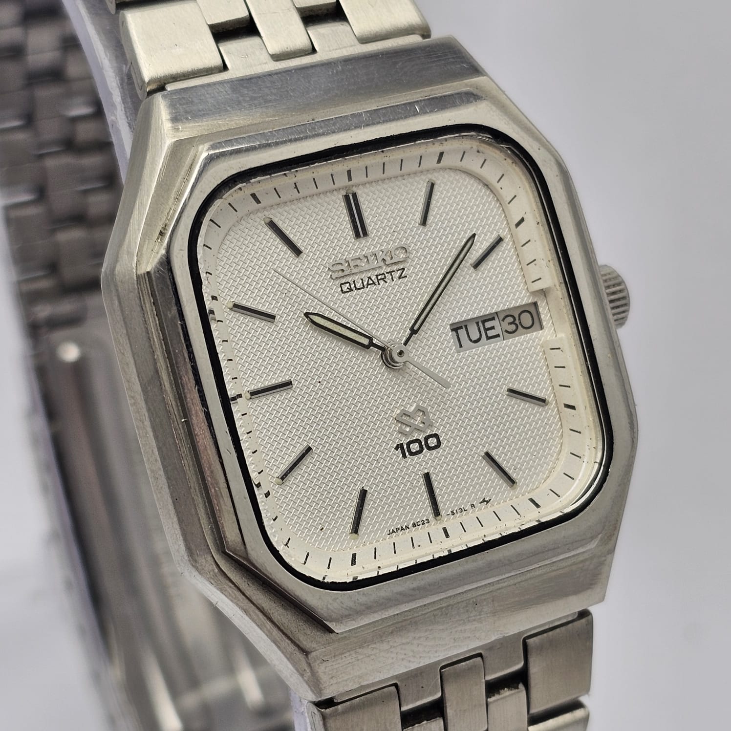 Seiko SQ100 Quartz 8C23-5110 Day/Date Vintage Men's Watch