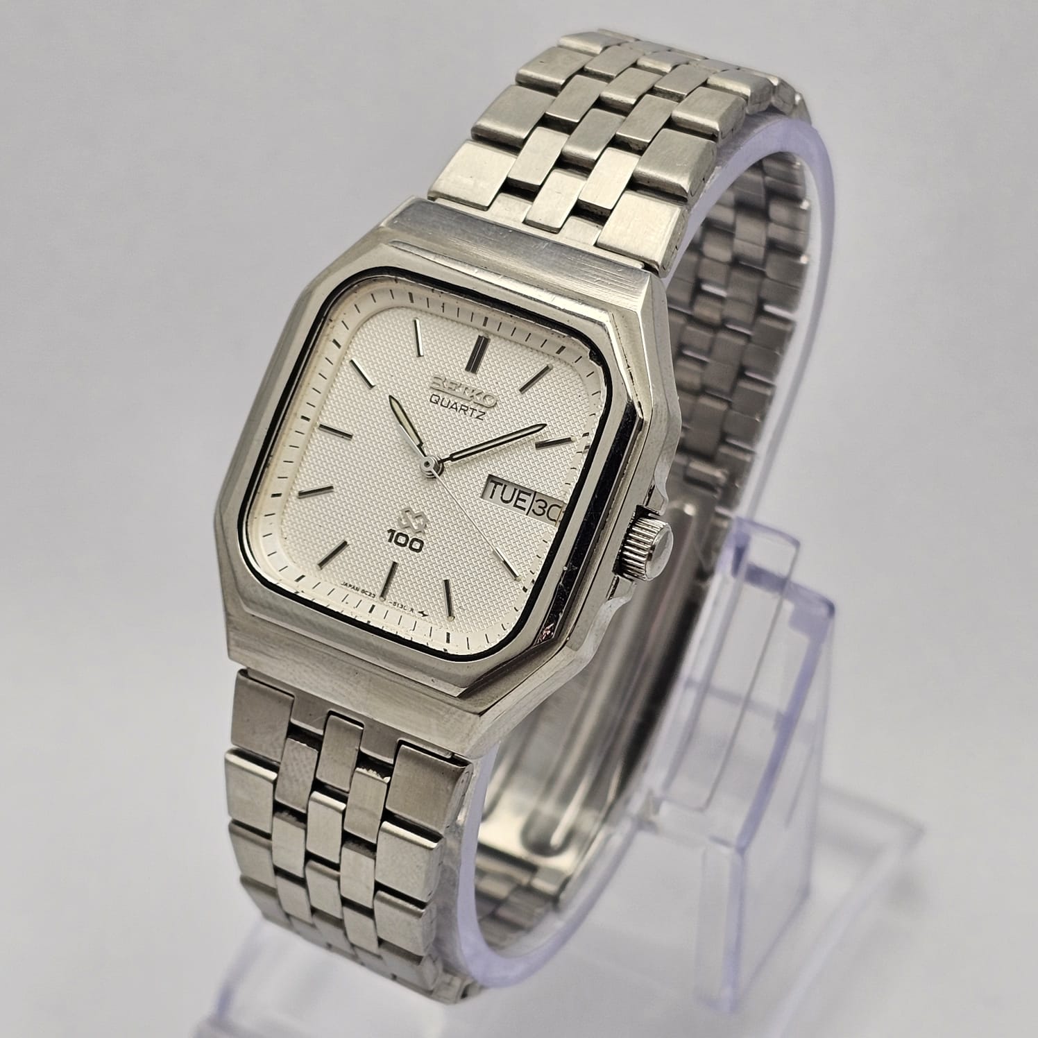 Seiko SQ100 Quartz 8C23-5110 Day/Date Vintage Men's Watch