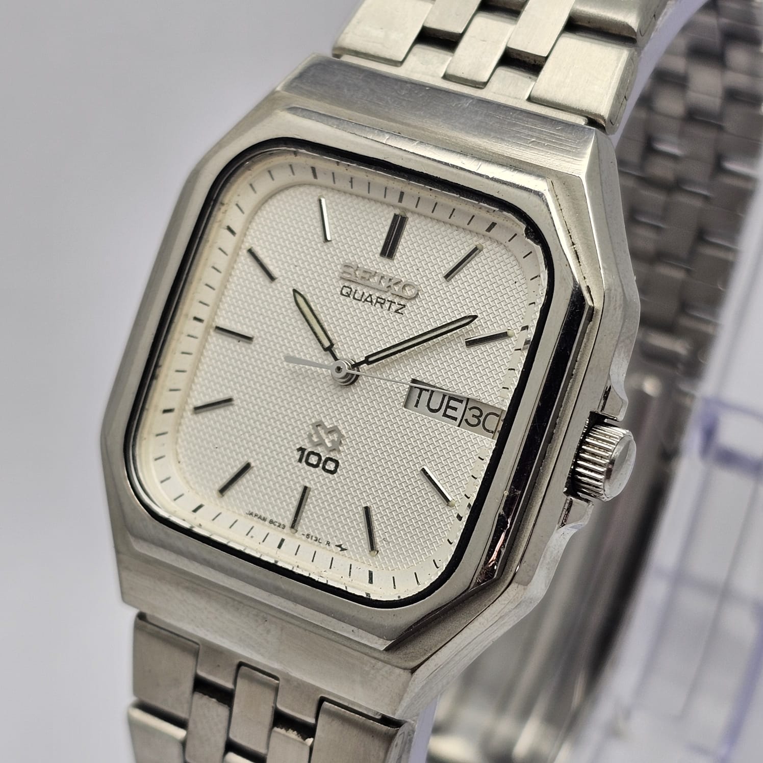 Seiko SQ100 Quartz 8C23-5110 Day/Date Vintage Men's Watch