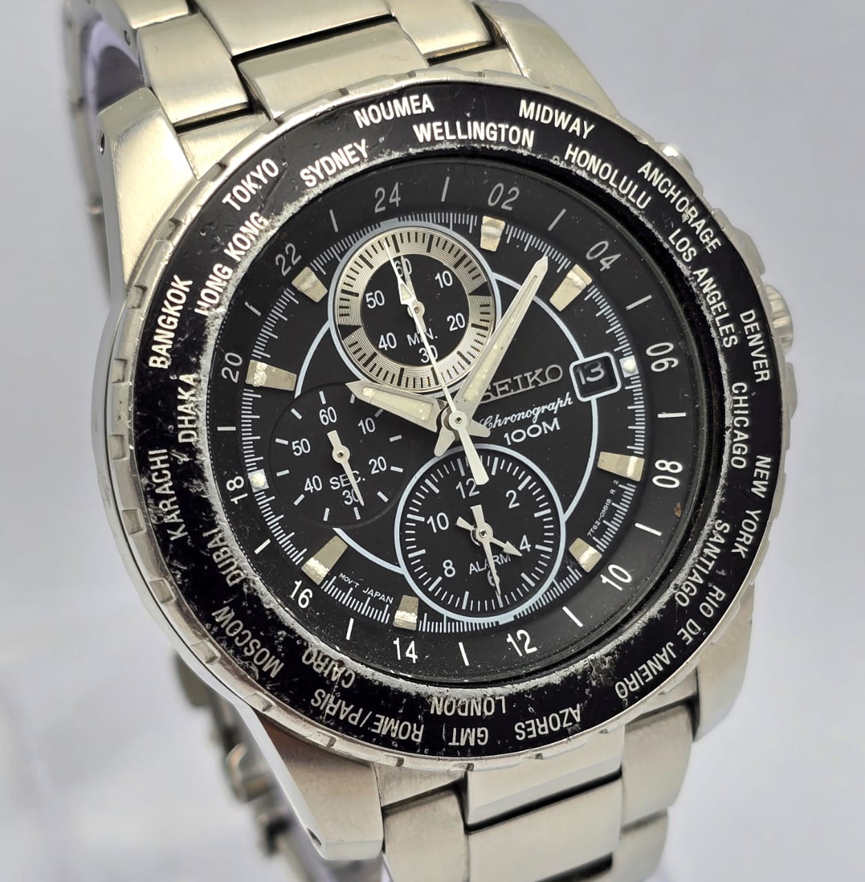 Seiko 7T62-OJH0 World Time Chronograph GMT Quartz Vintage Men's Watch