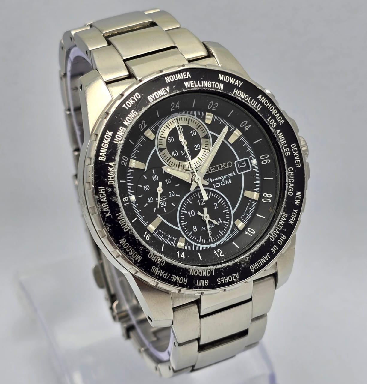 Seiko 7T62-OJH0 World Time Chronograph GMT Quartz Vintage Men's Watch - Image 3