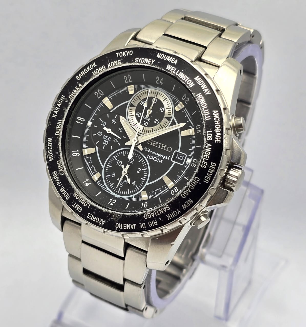 Seiko 7T62-OJH0 World Time Chronograph GMT Quartz Vintage Men's Watch - Image 4