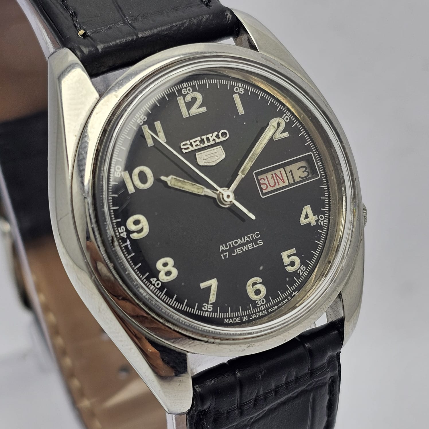 Seiko 5 Automatic 7009-821J Day/Date Black Military Dial Vintage Men's Watch