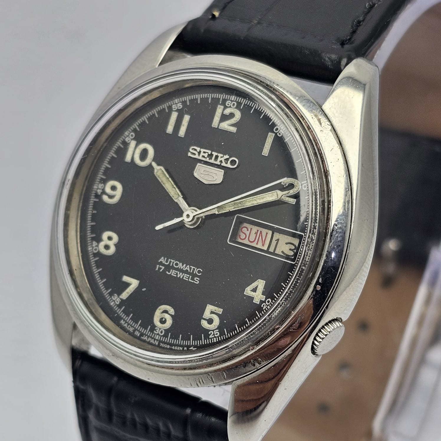 Seiko 5 Automatic 7009-821J Day/Date Black Military Dial Vintage Men's Watch - Image 2