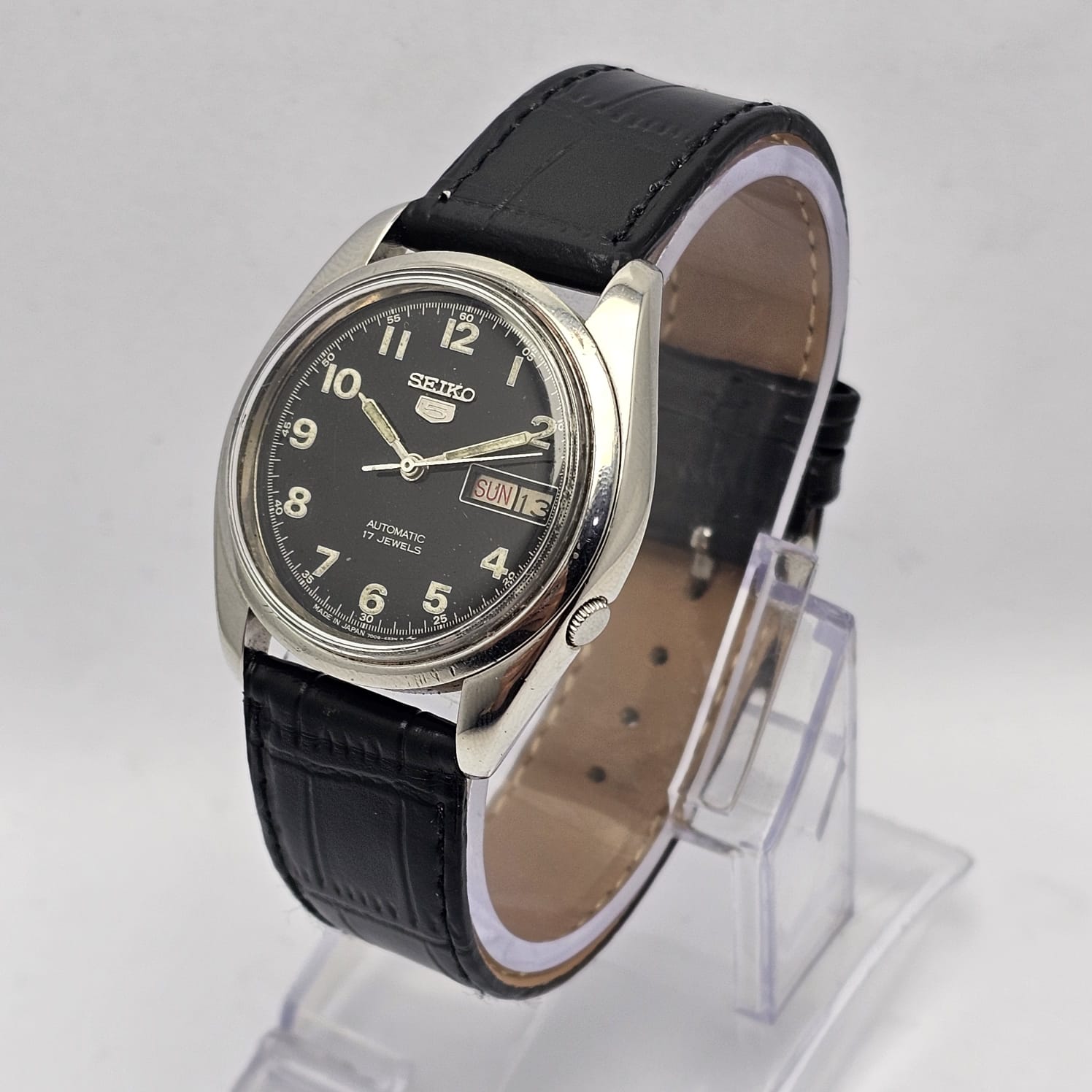 Seiko 5 Automatic 7009-821J Day/Date Black Military Dial Vintage Men's Watch - Image 4