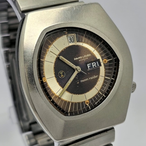 Favre Leuba Geneve Moon Raider Automatic Patina Dial Day/Date Vintage Mens Watch