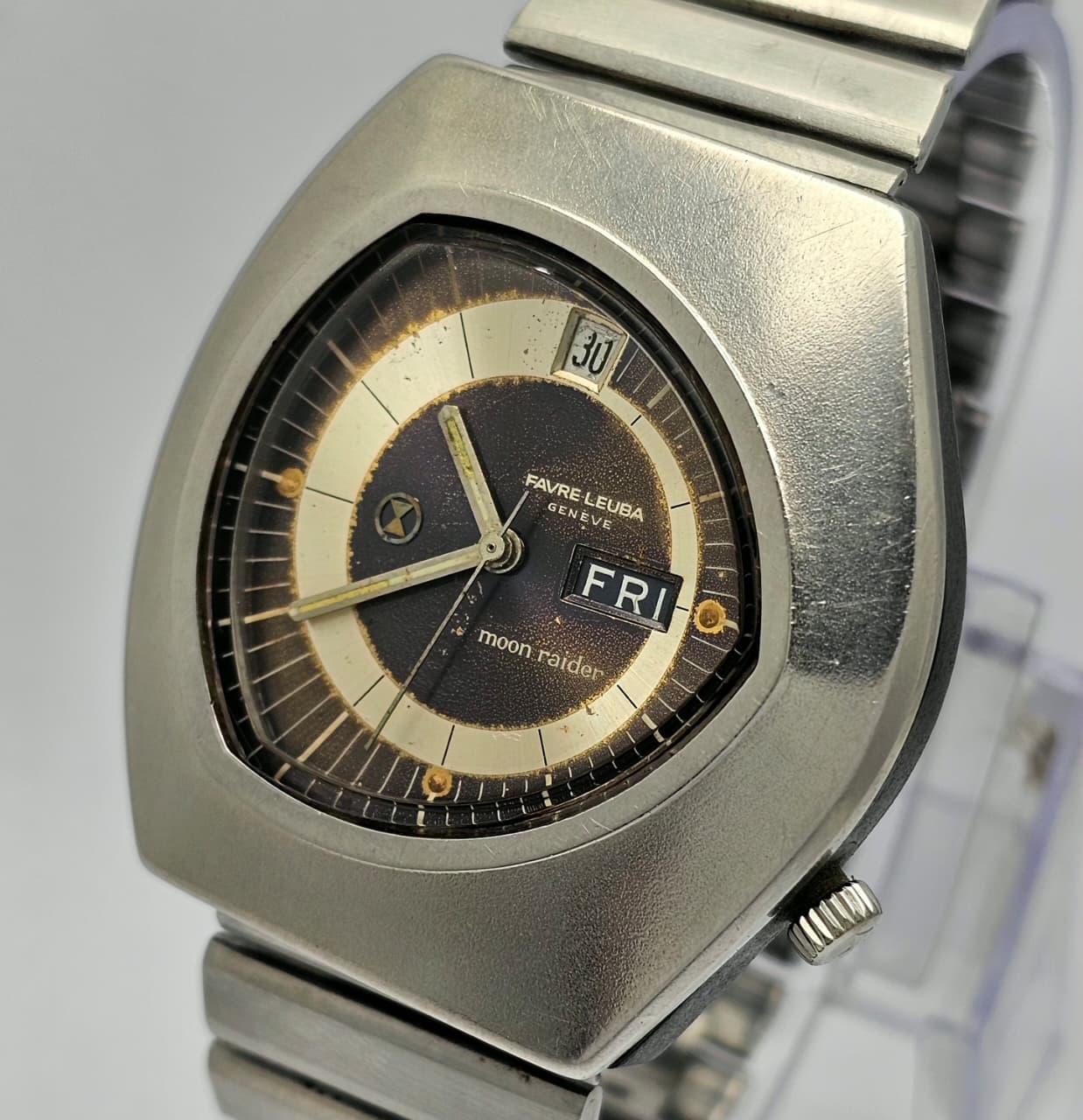 Favre Leuba Geneve Moon Raider Automatic Patina Dial Day/Date Vintage Mens Watch Favre Leuba Geneve Moon Raider Automatic Patina Dial Day/Date Vintage Mens Watch